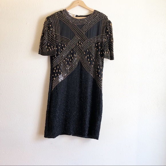 Vintage Dresses & Skirts - ☀️Vintage Black and Gold Beaded Sequin Dress